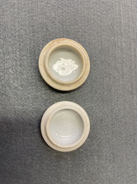 Two Chinese blue and white tea caddies and covers, Kangxi