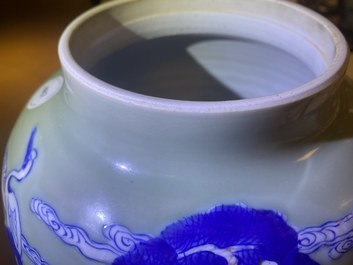 A Chinese blue, white and copper-red celadon-ground vase, Kangxi