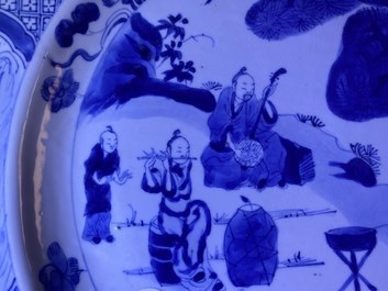 A Chinese blue and white 'musicians' dish, Kangxi
