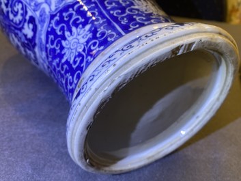 A Chinese blue and white vase and cover with floral design, Kangxi
