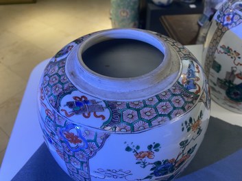 A pair of Chinese famille verte jars and covers, Kangxi