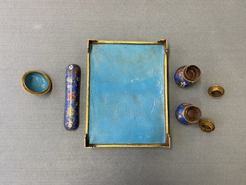 A Chinese cloisonn&eacute; desk set, 19th C.