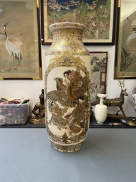 A pair of tall Japanese Satsuma vases, Meiji, 19th C.