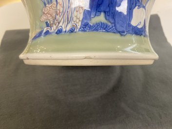 A Chinese blue, white and copper-red celadon-ground vase, Kangxi