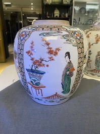 A pair of Chinese famille verte jars and covers, Kangxi