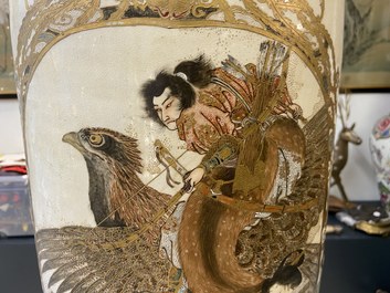 A pair of tall Japanese Satsuma vases, Meiji, 19th C.