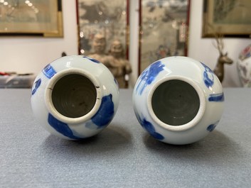 Two Chinese blue and white tea caddies and covers, Kangxi