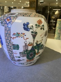 A pair of Chinese famille verte jars and covers, Kangxi
