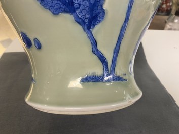 A Chinese blue, white and copper-red celadon-ground vase, Kangxi
