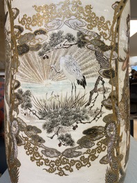 A pair of tall Japanese Satsuma vases, Meiji, 19th C.