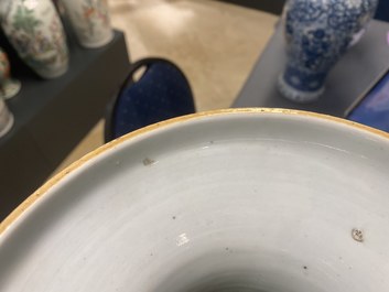 A pair of Chinese famille rose vases with temple scenes, 19th C.