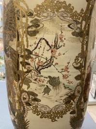 A pair of tall Japanese Satsuma vases, Meiji, 19th C.