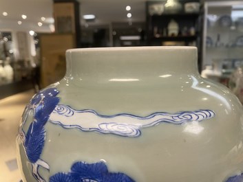 A Chinese blue, white and copper-red celadon-ground vase, Kangxi