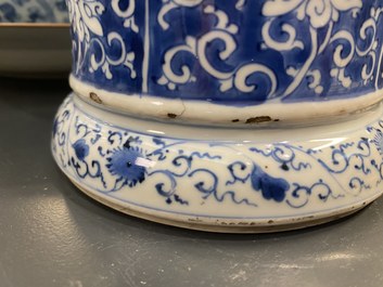 A Chinese blue and white vase and cover with floral design, Kangxi