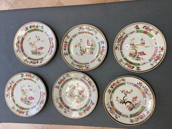Six Chinese famille rose plates with blossoming branches, Yongzheng
