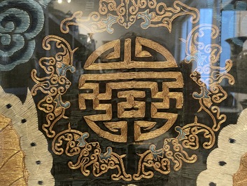 A large Chinese imperial gold thread-embroidered silk 'dragon' panel, Qing