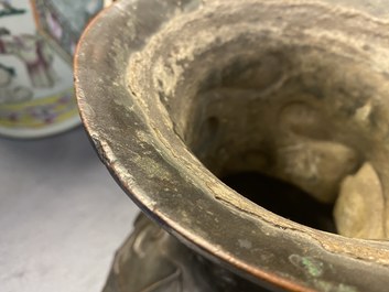 An unusual Chinese zoomorphic bronze vase, 'Zun', Kangxi
