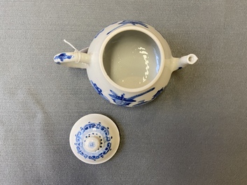 A Chinese blue and white 'antiquities' teapot and cover, Jiajing mark, Kangxi