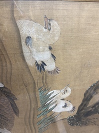 Chinese school, inkt en kleur op zijde: 'Eenden en vogels bij het water', late Ming/vroege Qing