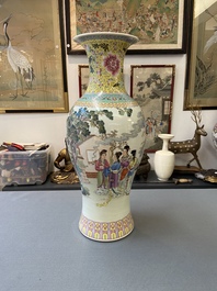 A Chinese famille rose 'ladies and immortals' vase, Qianlong mark, Republic