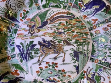 A Chinese famille verte 'mythical beasts' dish, Kangxi