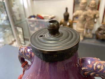 A Chinese lamp-mounted flamb&eacute;-glazed vase, Qianlong