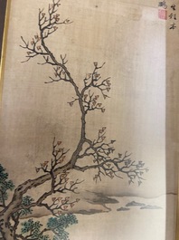 Ding Yunpeng (1547-c.1628), ink and color on silk: 'Scholar and student-gardener'