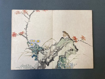 Ecole chinoise, encre et couleurs sur soie: un album figurant onze oiseaux et un &eacute;cureuil, 19/20&egrave;me