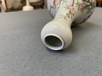 A Chinese famille rose 'peaches' bottle vase, 'Dun mu tang zhi' mark, Republic
