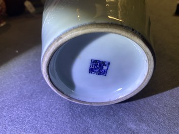 A Chinese monochrome blue censer and a white slip-decorated celadon vase, 18/19th C.