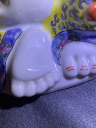 Two Chinese famille rose figures of Buddha, seal mark and workshop mark, 19th C.