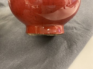 Two Chinese monochrome sang de boeuf-glazed bottle vases, 19th C.