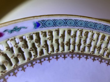 Three Chinese blue and white and famille rose dishes, Kangxi/Yongzheng