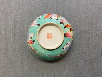 A Chinese famille rose turquoise-ground bowl, Qianlong mark, Republic