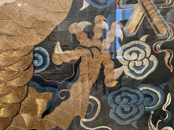 A large Chinese imperial gold thread-embroidered silk 'dragon' panel, Qing