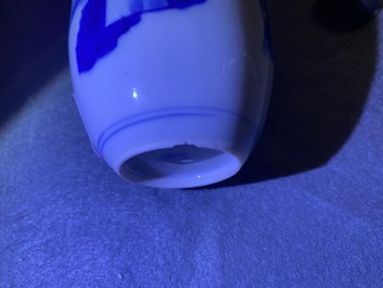 A Chinese blue and white silver-mounted tea caddy, Kangxi