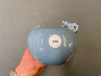 A Chinese monochrome lavender-blue brush washer with a dragon, Yongzheng mark, 19th C.