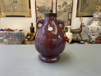 A Chinese lamp-mounted flamb&eacute;-glazed vase, Qianlong