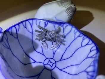 A Chinese blue, white and copper-red 'crab in lotus' water dropper, Kangxi