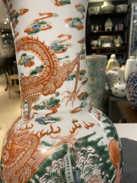 A Chinese famille verte 'yenyen' vase with a dragon and carps, Kangxi mark, 19th C.