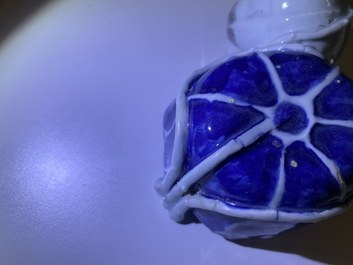 A Chinese blue, white and copper-red 'crab in lotus' water dropper, Kangxi