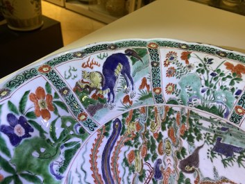 A Chinese famille verte 'mythical beasts' dish, Kangxi