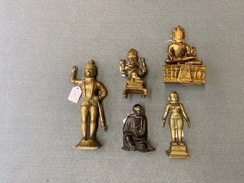 Cinq figures en bronze, Inde, Japon et Tibet, 19/20&egrave;me