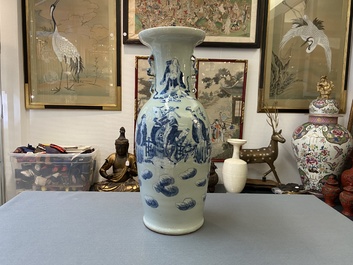A Chinese blue and white celadon-ground vase, 19th C.
