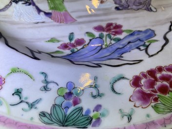 Three Chinese blue and white and famille rose dishes, Kangxi/Yongzheng