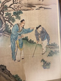 Ding Yunpeng (1547-c.1628), ink and color on silk: 'Scholar and student-gardener'