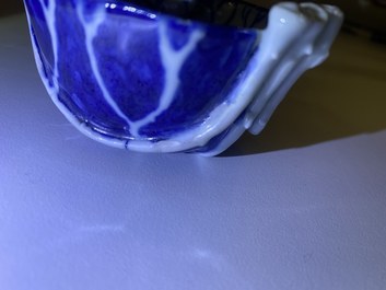 A Chinese blue, white and copper-red 'crab in lotus' water dropper, Kangxi