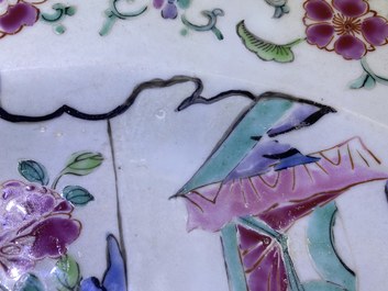 Three Chinese blue and white and famille rose dishes, Kangxi/Yongzheng