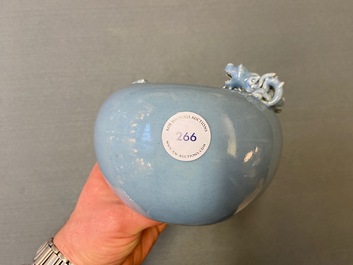 A Chinese monochrome lavender-blue brush washer with a dragon, Yongzheng mark, 19th C.