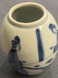 Twee Chinese blauw-witte theebussen met deksels, Kangxi